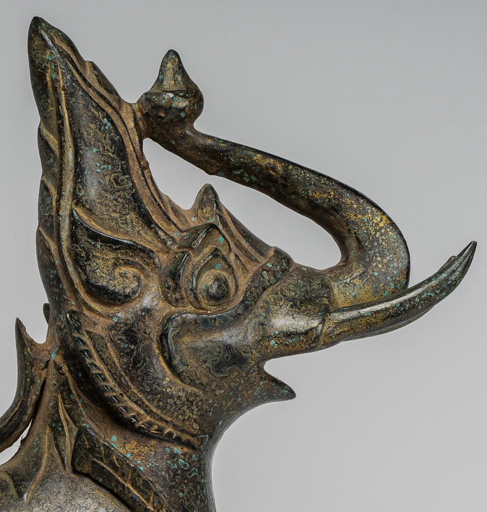 Antique Burmese Style Bronze Standing Chinthe Guardian Temple Lion - 29cm/12"