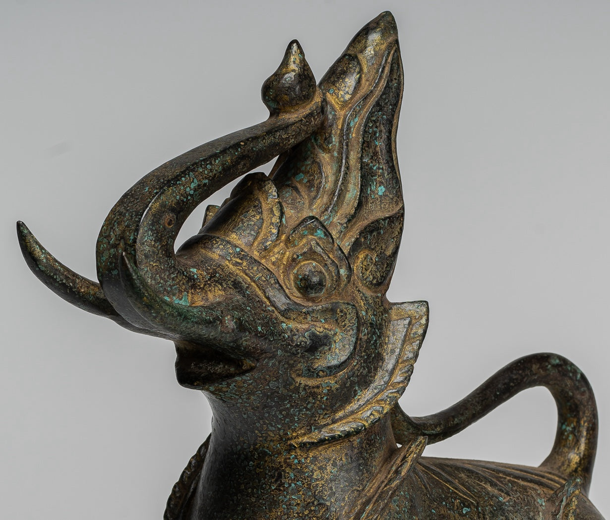 Antique Burmese Style Bronze Standing Chinthe Guardian Temple Lion - 29cm/12"