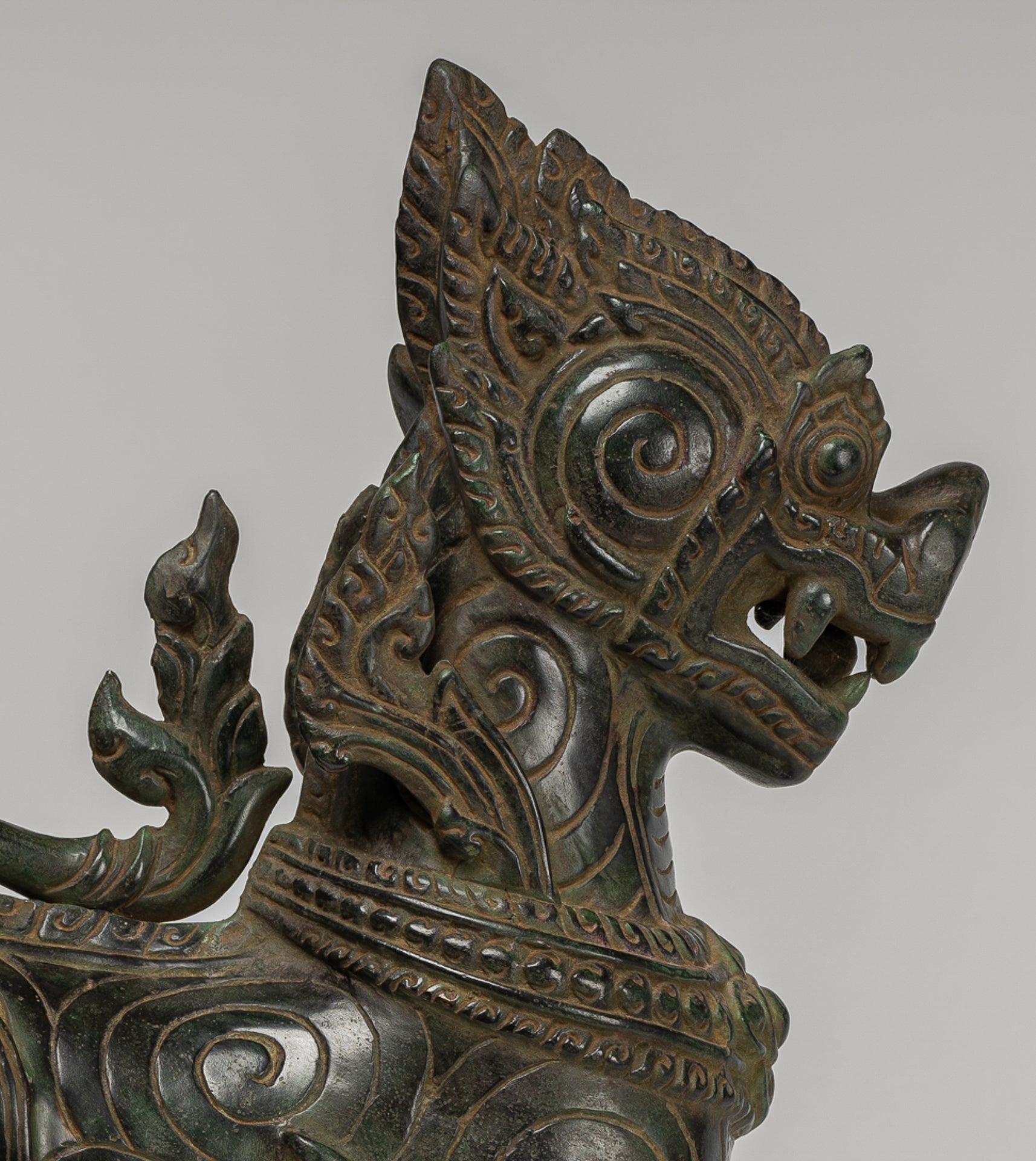 Antique Burmese Style Bronze Standing Chinthe Guardian Temple Lion - 34cm/14"