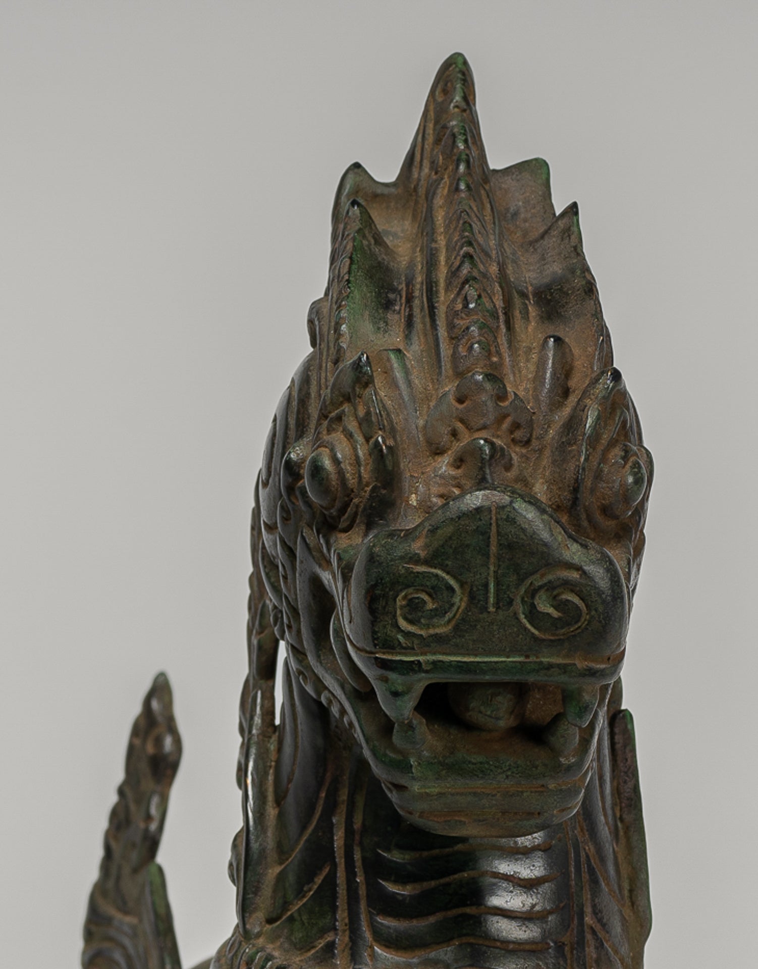 Antique Burmese Style Bronze Standing Chinthe Guardian Temple Lion - 34cm/14"