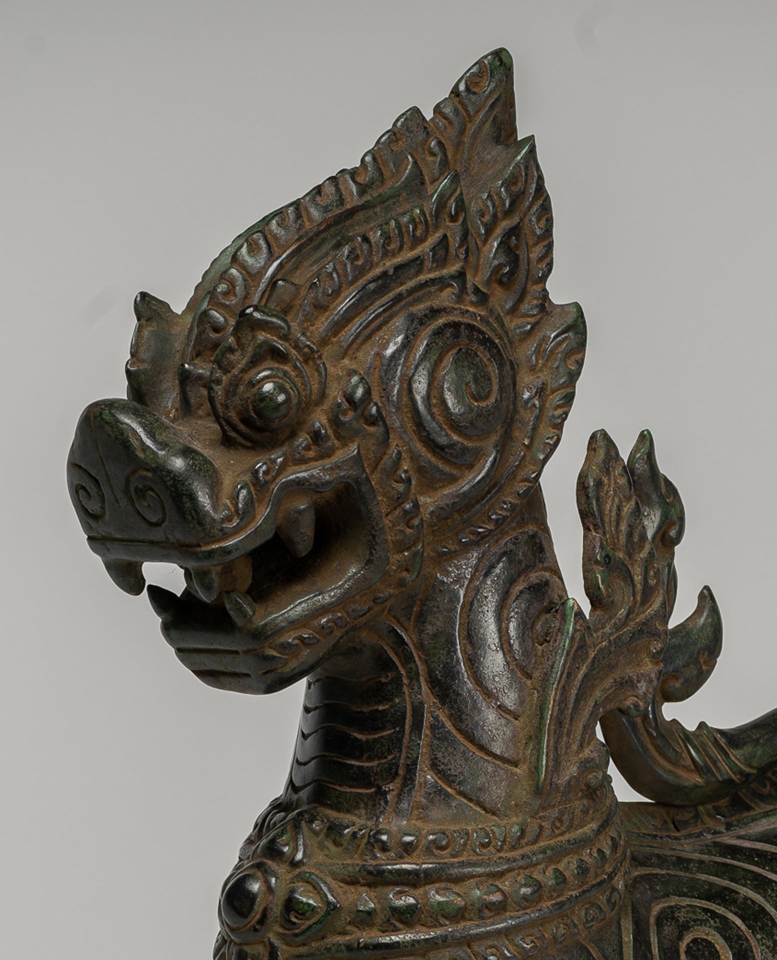 Antique Burmese Style Bronze Standing Chinthe Guardian Temple Lion - 34cm/14"