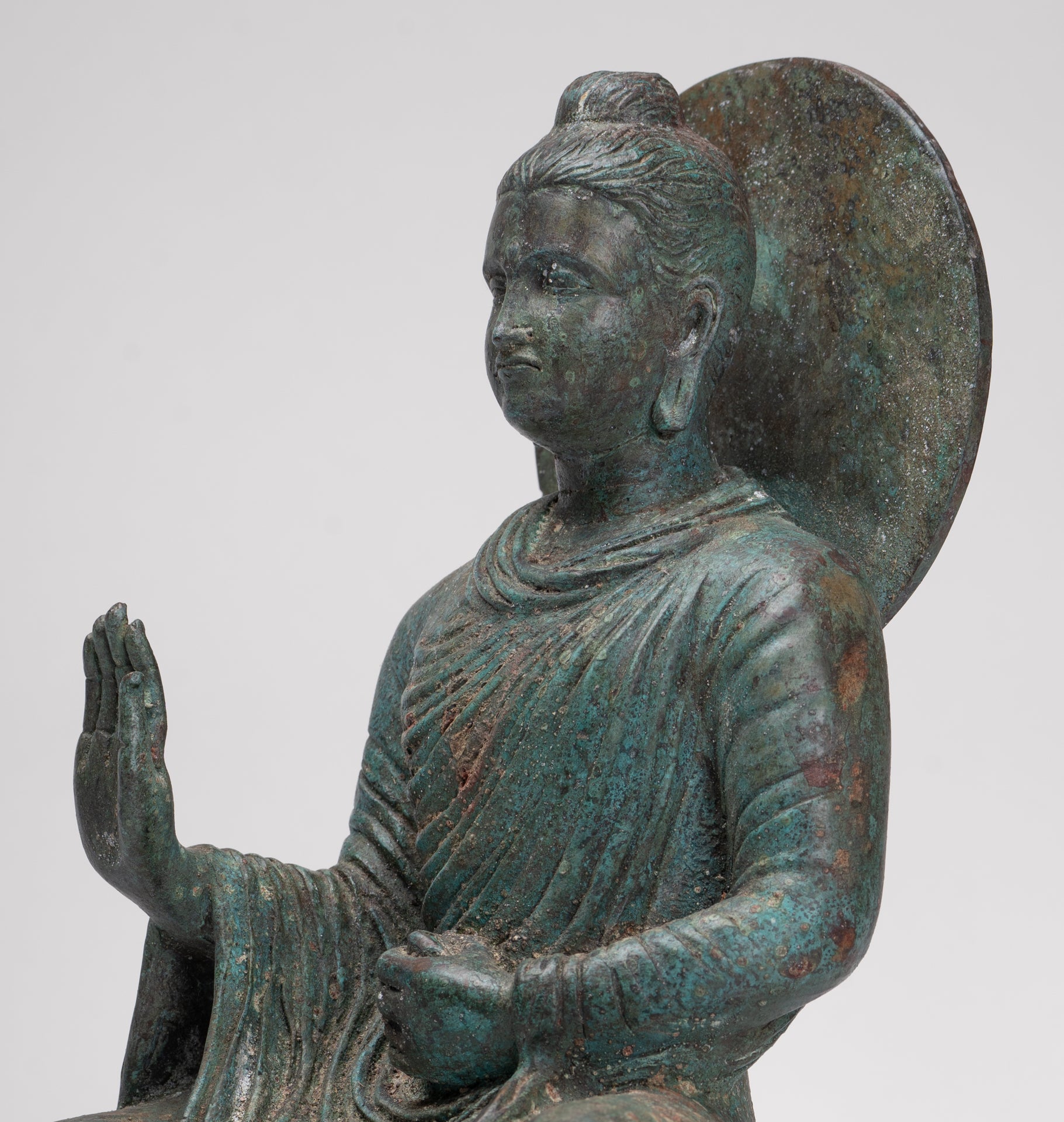 Indian Buddha Statue - Antique Gandhara Style Bronze Protection Buddha Statue - 35cm/14"