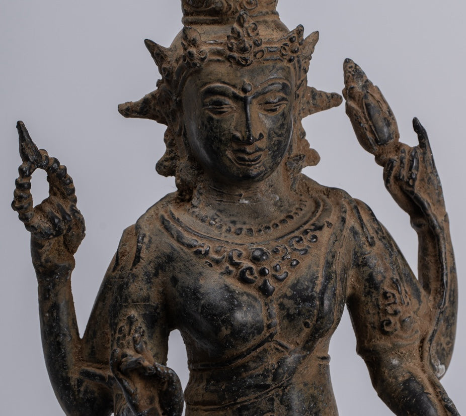 Estatua de Tara - Estatua de Bronce Devi Tara de bronce sentado de Majapahit antiguo de Java - 26 cm/10 "