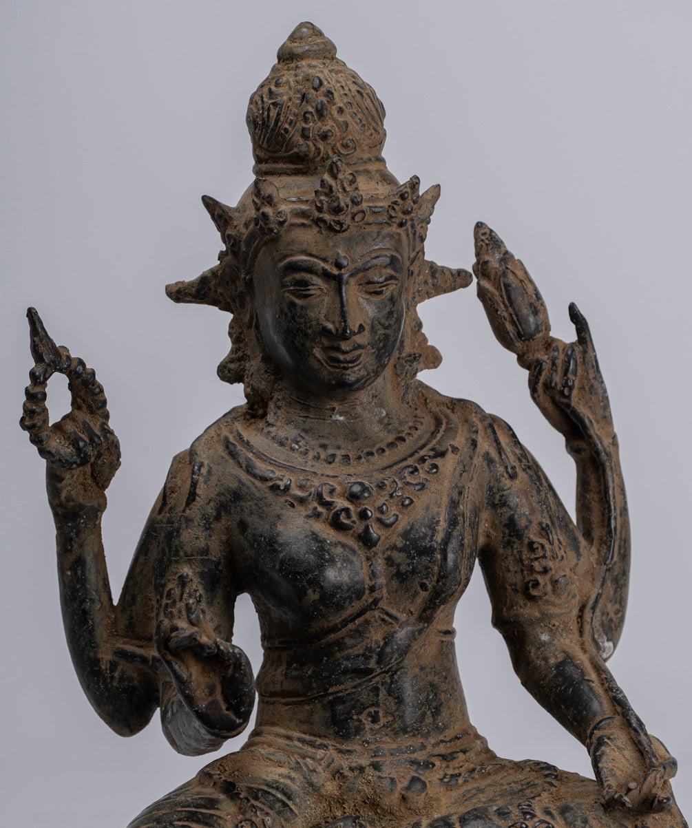 Estatua de Tara - Estatua de Bronce Devi Tara de bronce sentado de Majapahit antiguo de Java - 26 cm/10 "