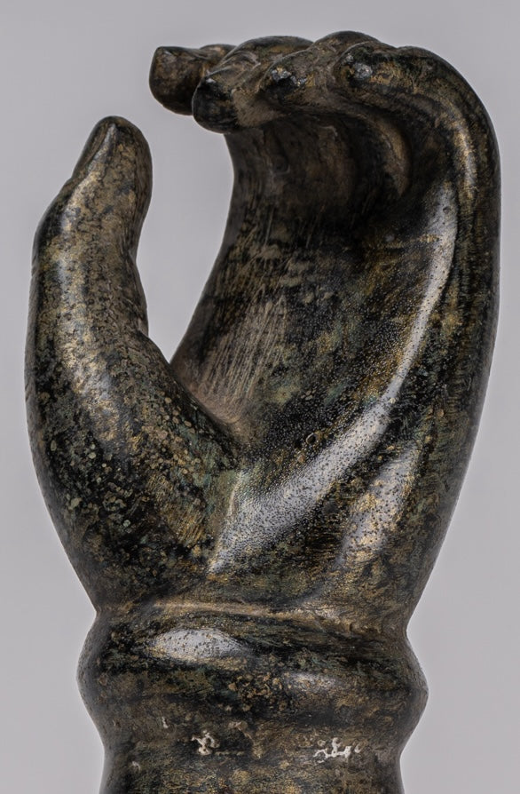Mounted Antique Khmer Style Southeast Asia Bronze Hand - 24cm/10"
