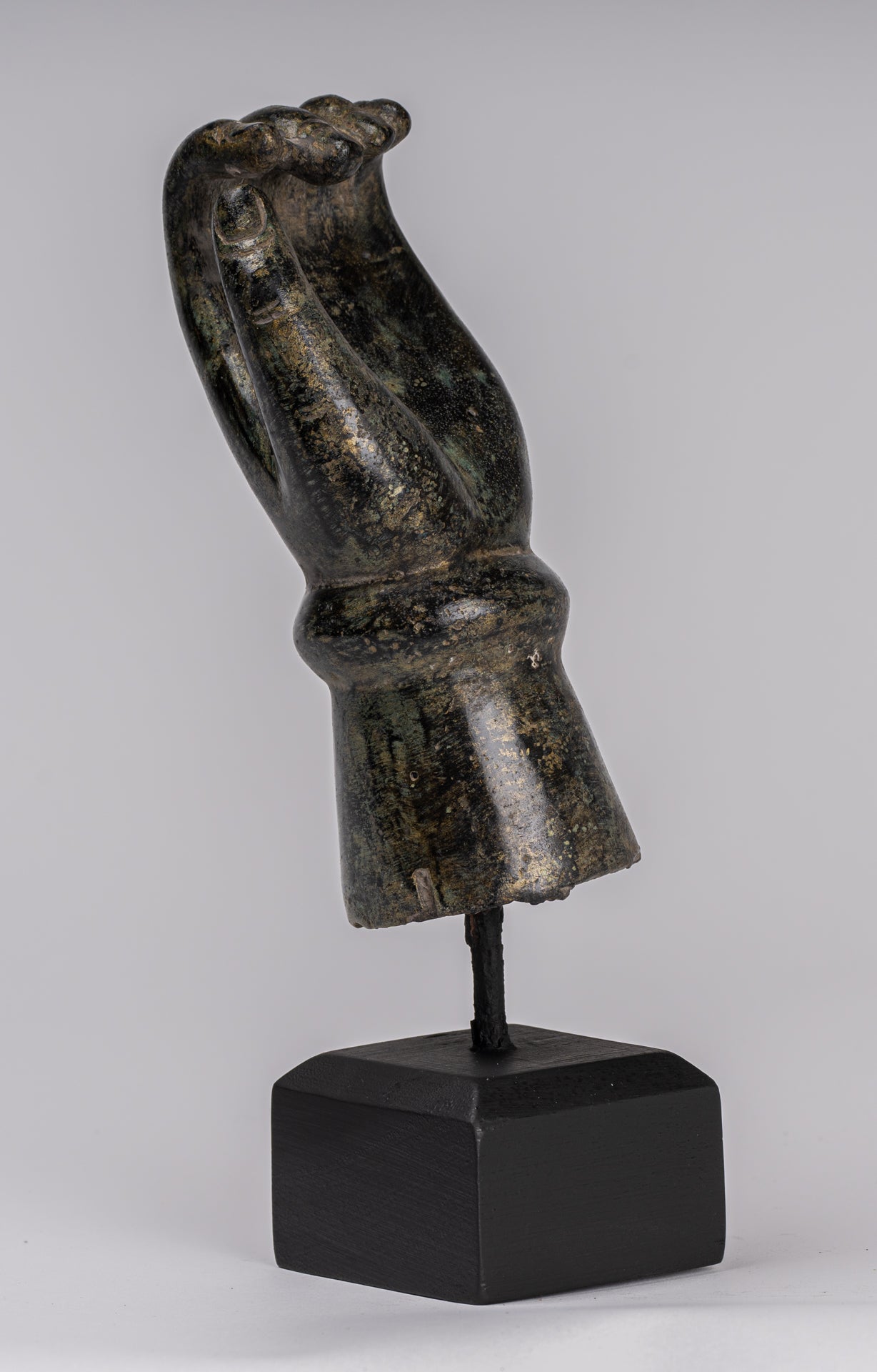 Mounted Antique Khmer Style Southeast Asia Bronze Hand - 24cm/10"