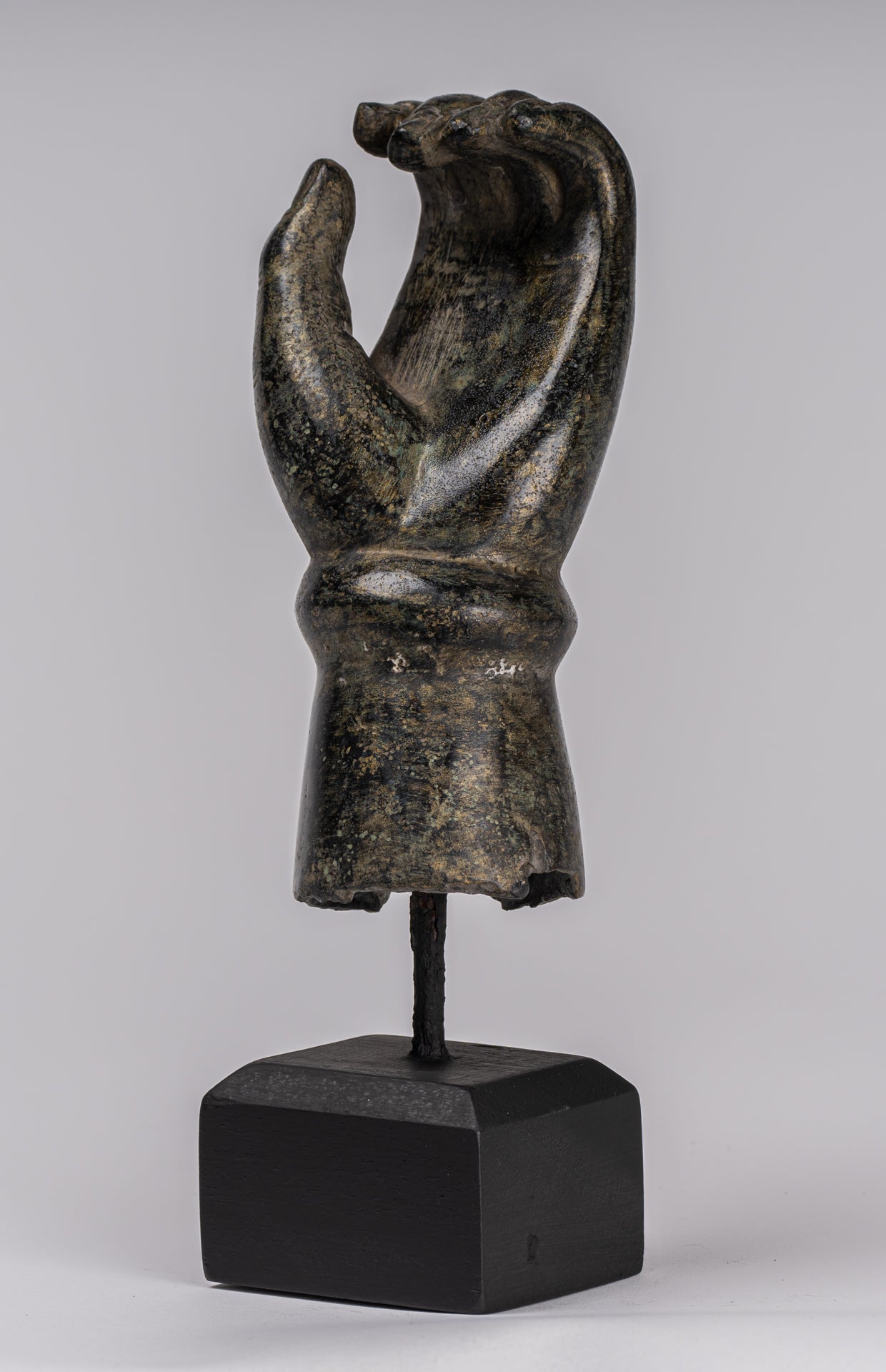 Mounted Antique Khmer Style Southeast Asia Bronze Hand - 24cm/10"