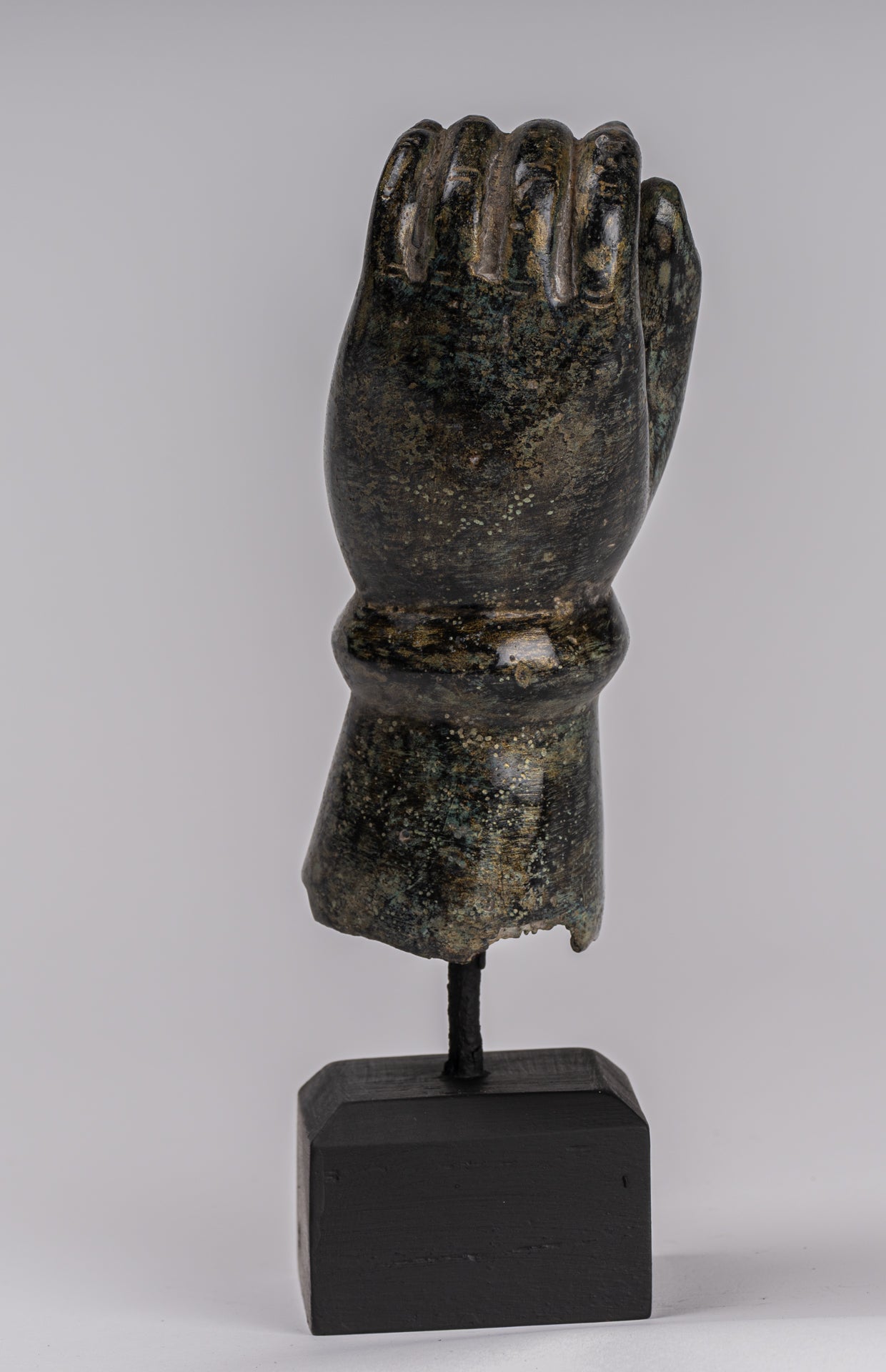 Mounted Antique Khmer Style Southeast Asia Bronze Hand - 24cm/10"