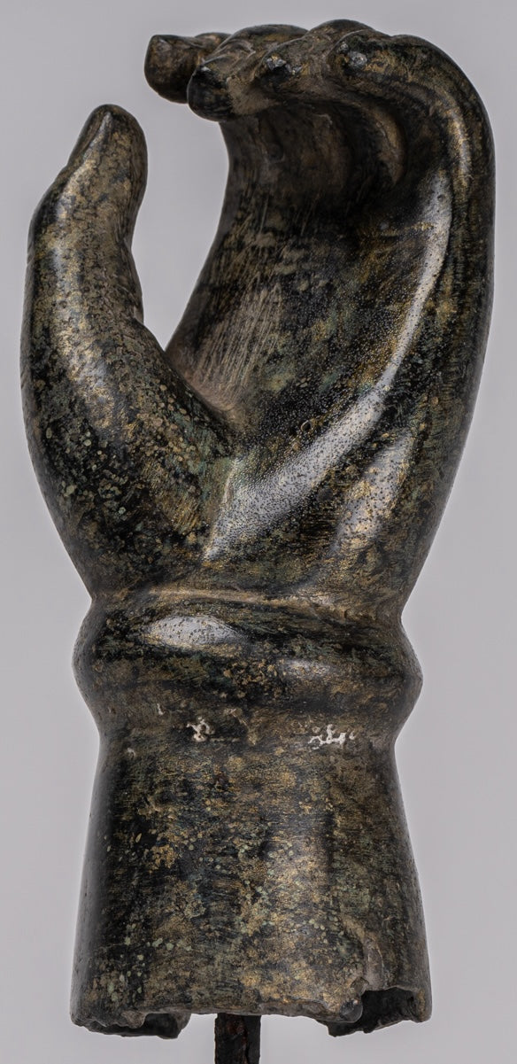 Mounted Antique Khmer Style Southeast Asia Bronze Hand - 24cm/10"