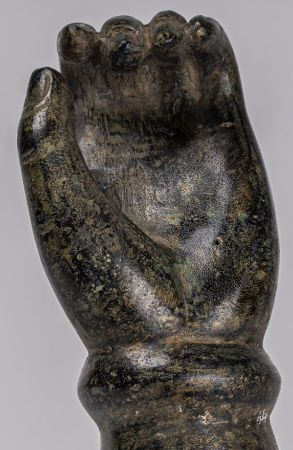 Mounted Antique Khmer Style Southeast Asia Bronze Hand - 24cm/10"