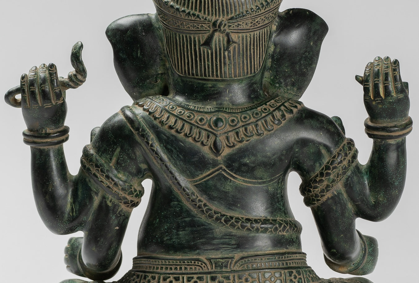 Ganesha Statue - Antique Khmer Style Angkor Wat Bronze Seated Four Arm Ganesh Statue - 40cm/16"
