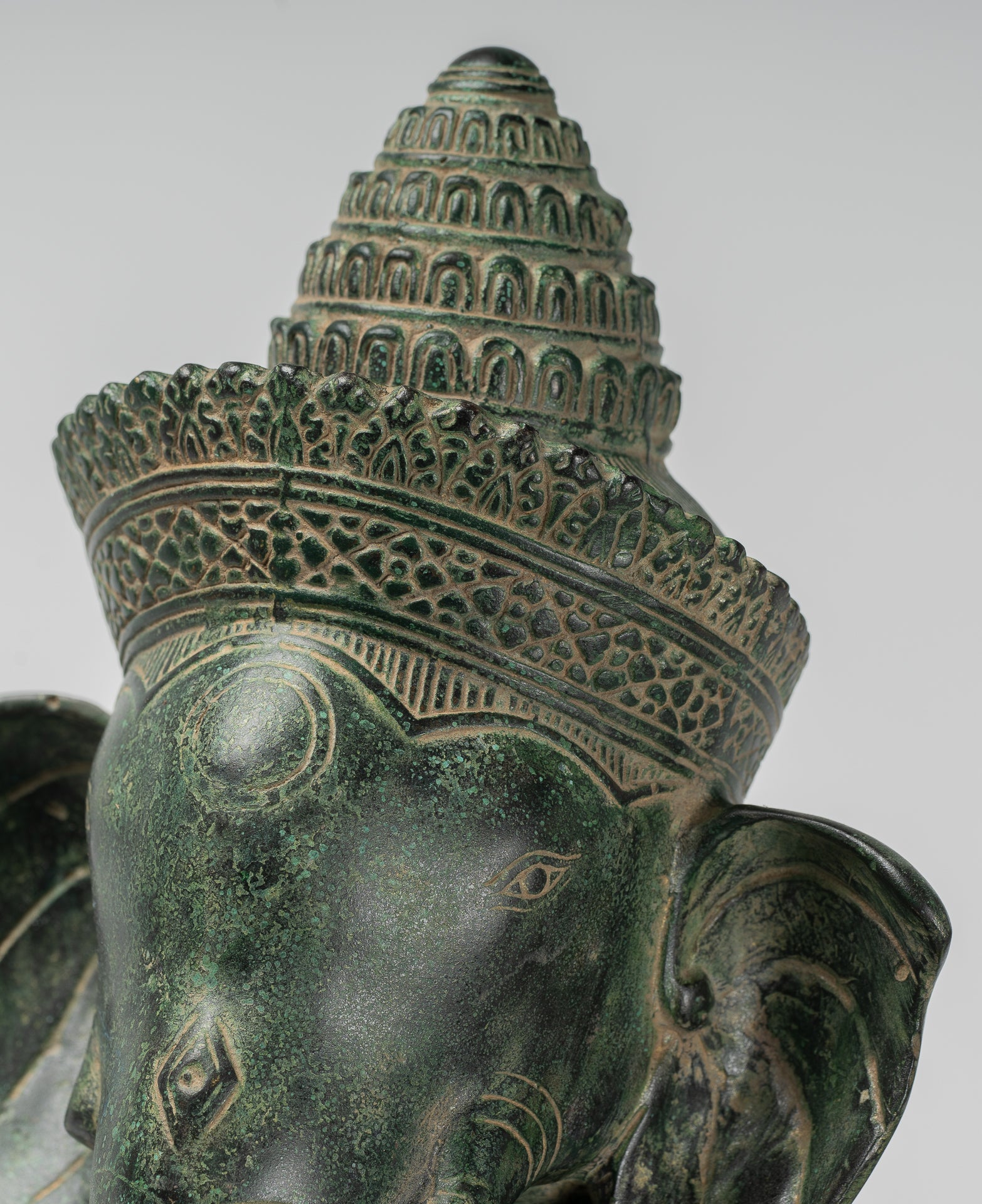 Ganesha Statue - Antique Khmer Style Angkor Wat Bronze Seated Four Arm Ganesh Statue - 40cm/16"