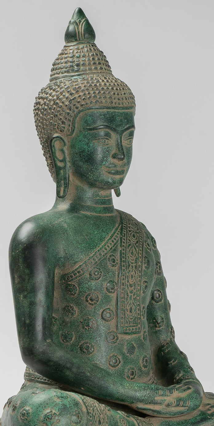 Buddha Statue - Antique Khmer Style Bronze Seated Amitabha Meditation Buddha Statue - 44cm/18"