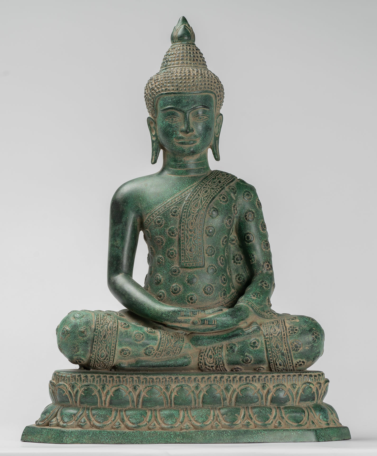 Buddha Statue - Antique Khmer Style Bronze Seated Amitabha Meditation Buddha Statue - 44cm/18"
