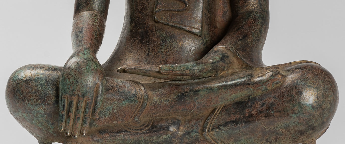 Buddha Statue - Antique Khmer Style Bronze Enlightenment Bayon Buddha Statue - 46cm/18"