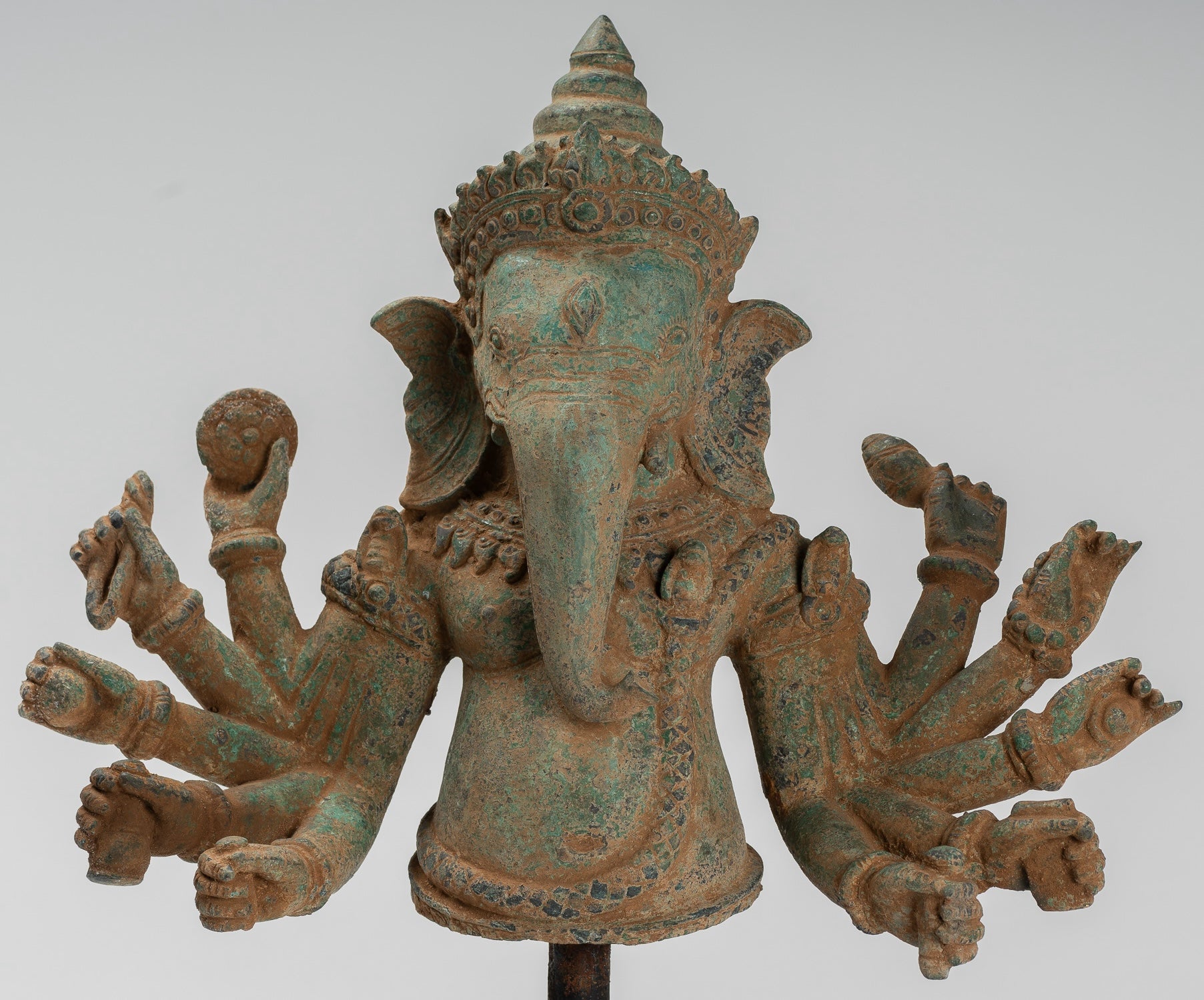 Ganesh Statue - Antique Khmer Style Bronze Mounted Verdigris Ganesha Statue - 39cm/16"