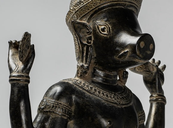 Varaha-Statue – Antiker Khmer-Stil, stehend, Bronze, Varaha-Eber, Avatar von Vishnu – 55 cm/22 Zoll