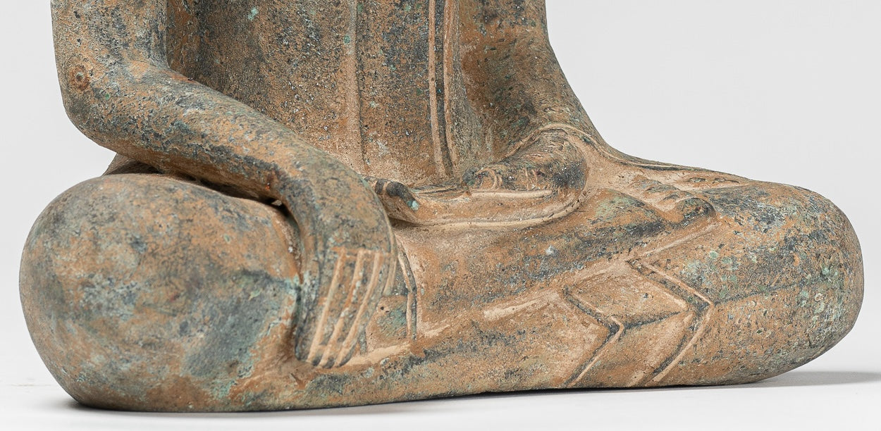 Buddha Statue - Antique Thai Style Bronze Seated Enlightenment Buddha Statue - 26cm/10"