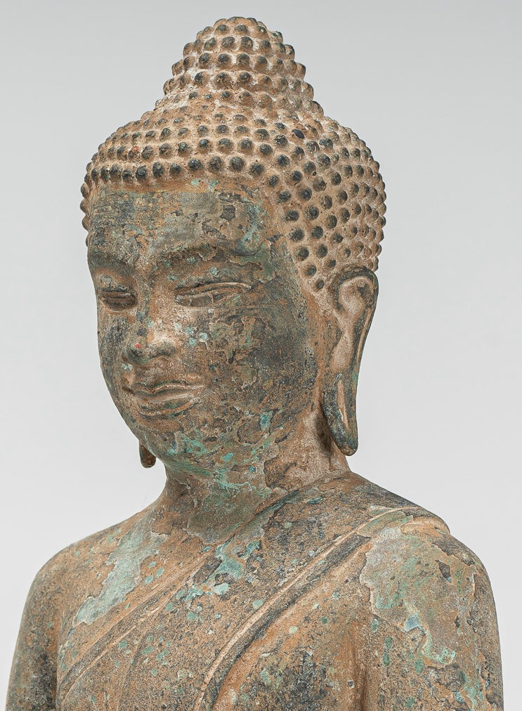 Buddha Statue - Antique Thai Style Bronze Seated Enlightenment Buddha Statue - 26cm/10"