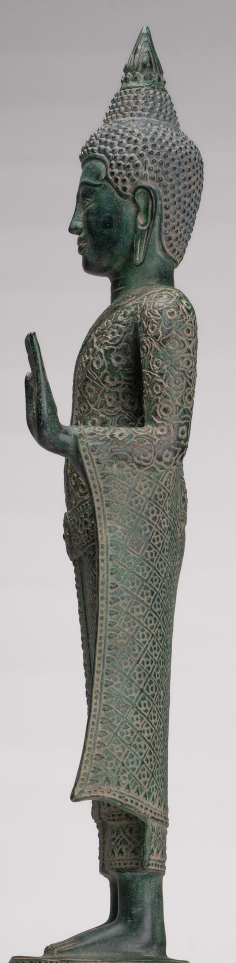 Buddha Statue - Antique Khmer Style Bronze Standing Abhaya Protection Buddha Statue - 64cm/26"
