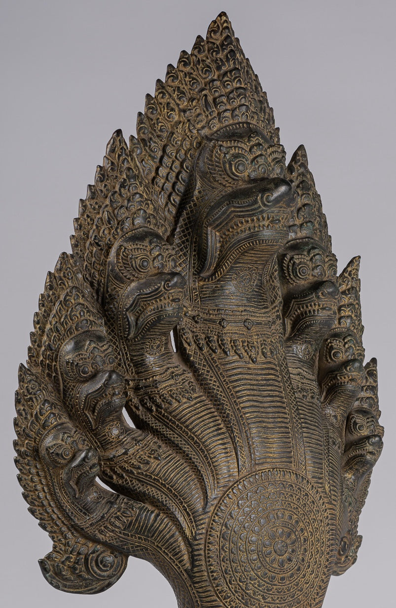 Naga Statue - Antique Khmer Style Bronze Protective Naga, Snake or Serpent Statue - 92cm/37"