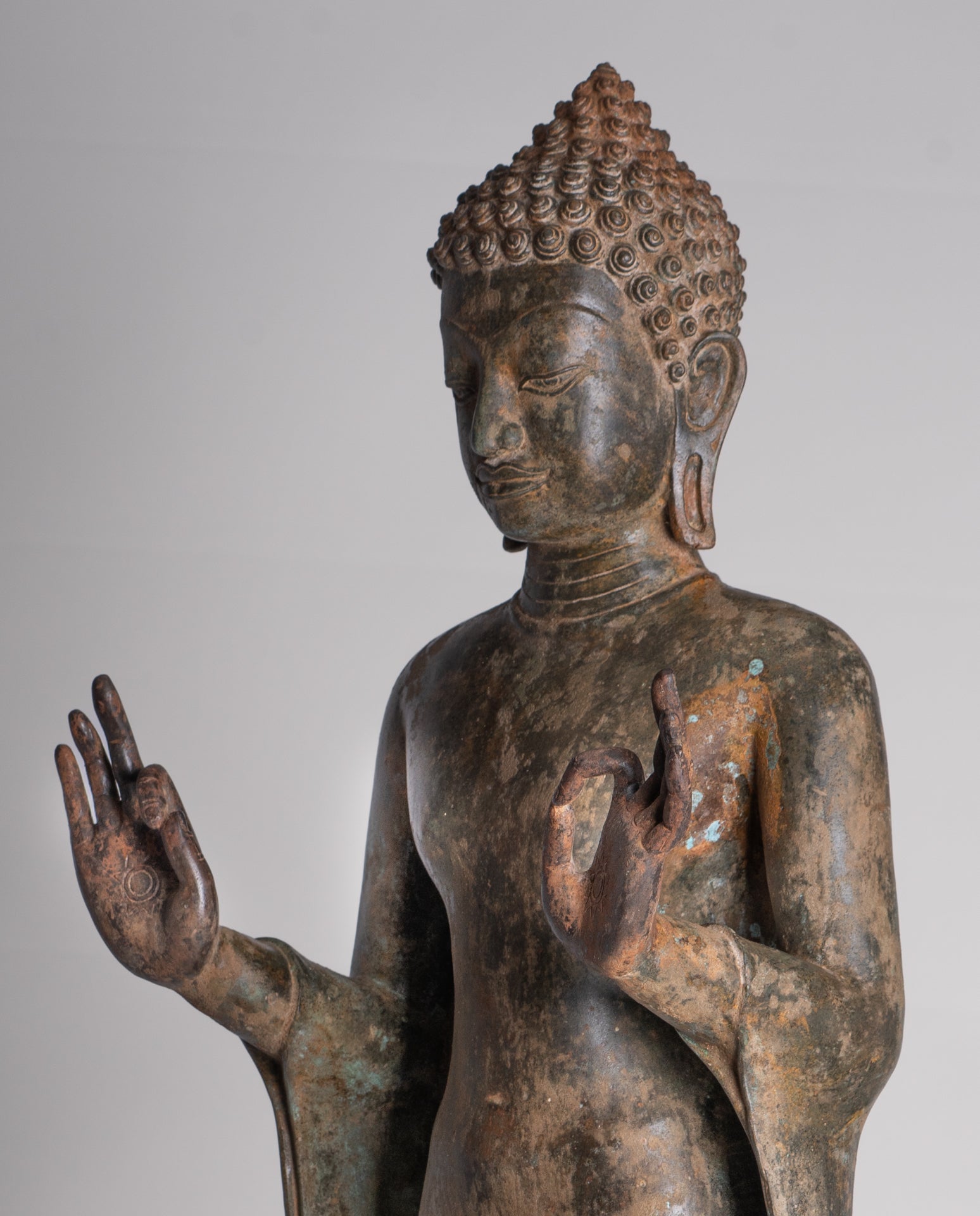 Buddha Statue - Antique Thai Style Standing Bronze Teaching Dvaravati Buddha Statue - 101cm/40" Tall