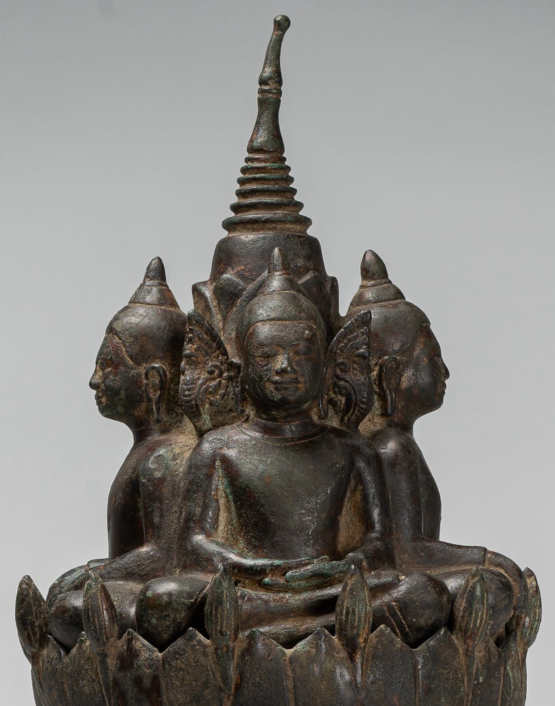 Antique Khmer Style Southeast Asia Bronze Four Way Buddha Statue - 51cm/20"
