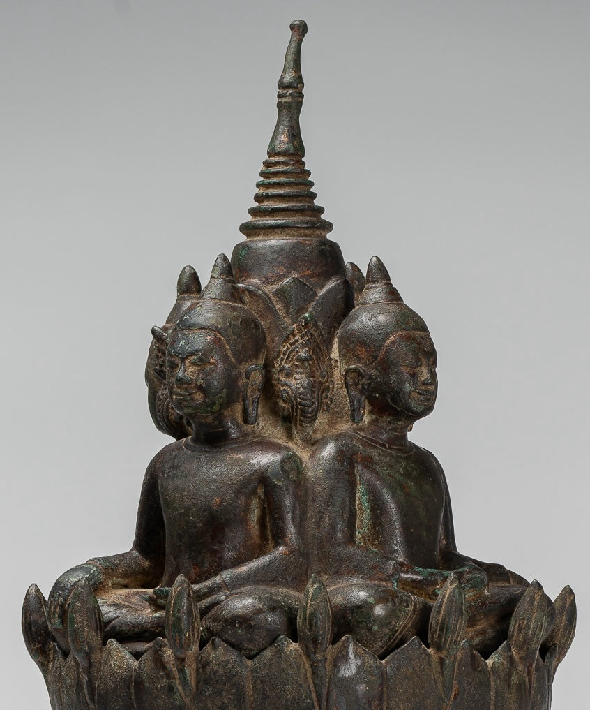 Antique Khmer Style Southeast Asia Bronze Four Way Buddha Statue - 51cm/20"