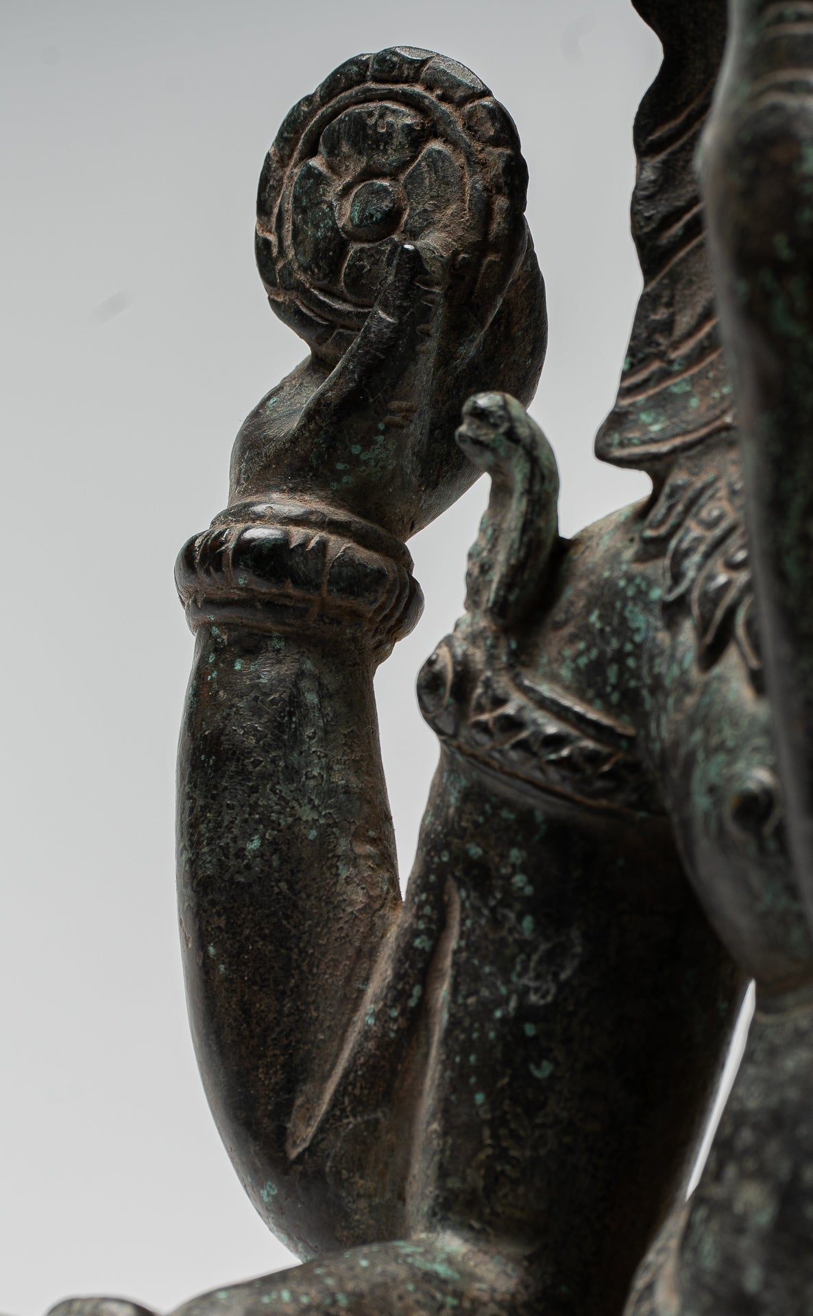 Ganesha Statue - Antique Khmer Style Baphuon Bronze Seated Four Arm Ganesh Statue - 33cm/13"