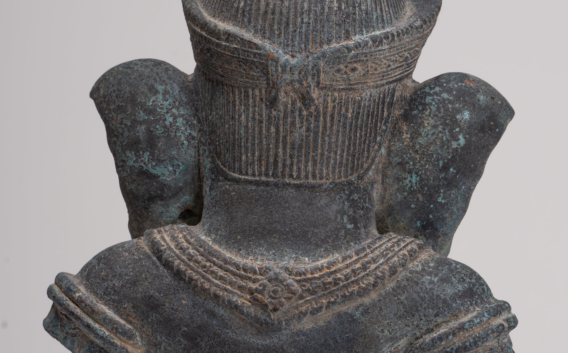 Ganesha Statue - Antique Khmer Style Mounted Bronze Banteay Srei Ganesha Statue - 37cm/15"