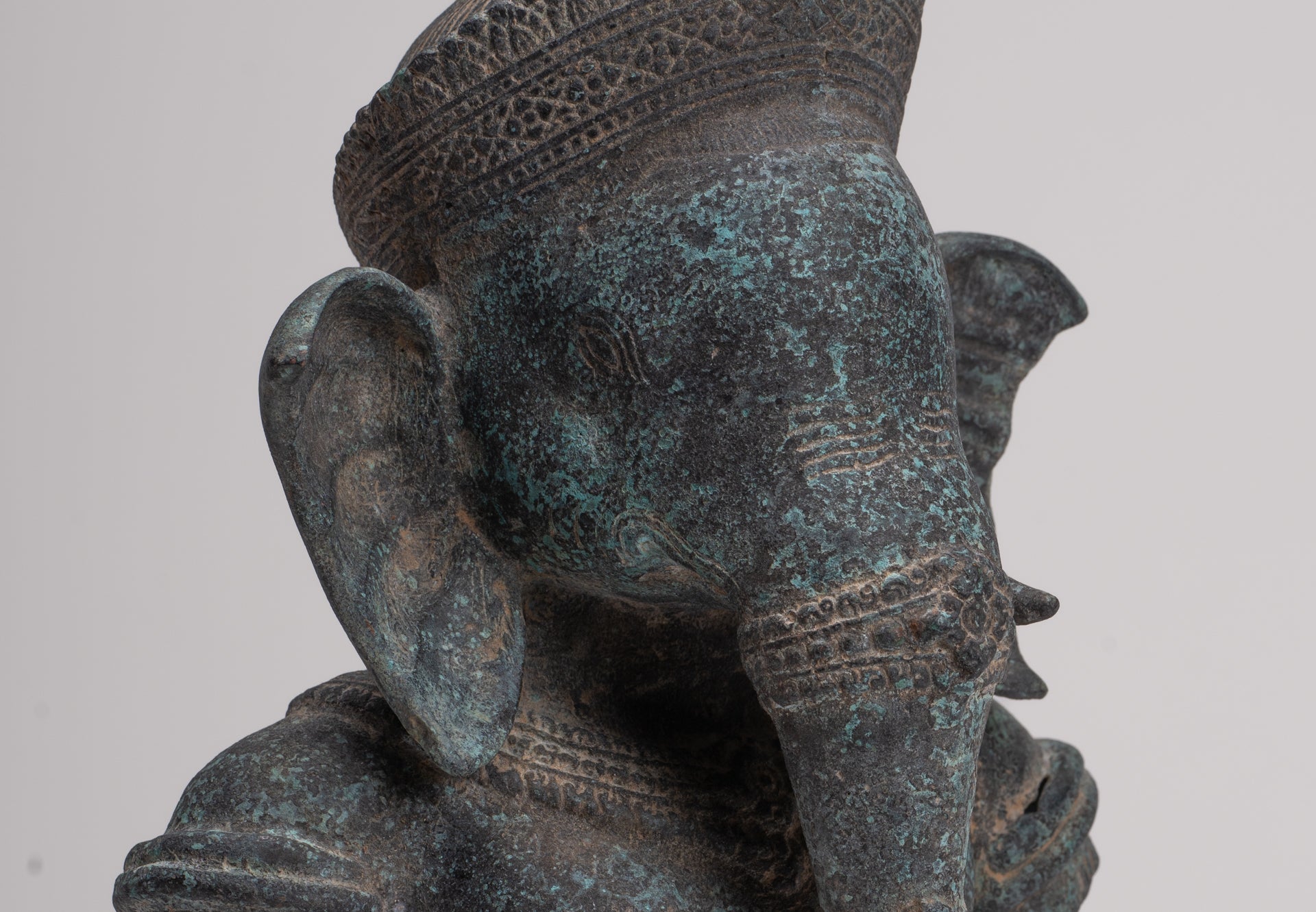 Ganesha Statue - Antique Khmer Style Mounted Bronze Banteay Srei Ganesha Statue - 37cm/15"