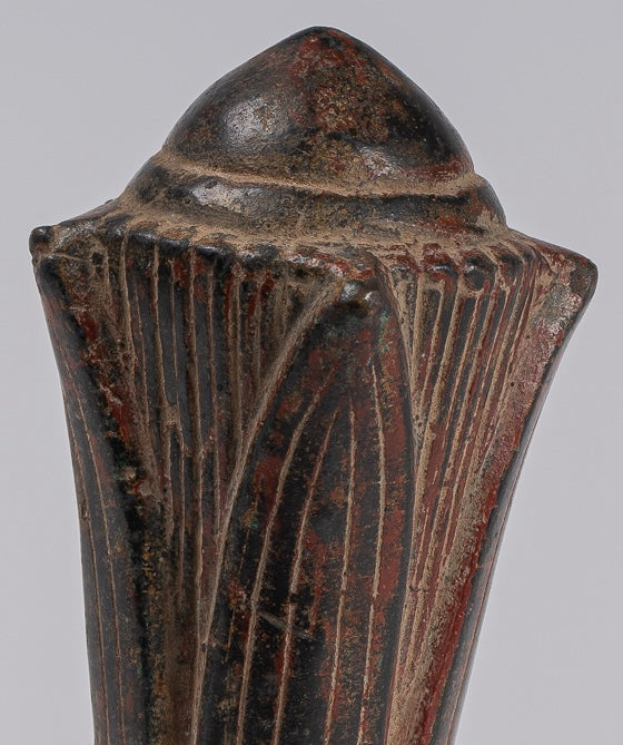 Mounted Antique Khmer Style Bronze Lotus Bud - 22cm/9"