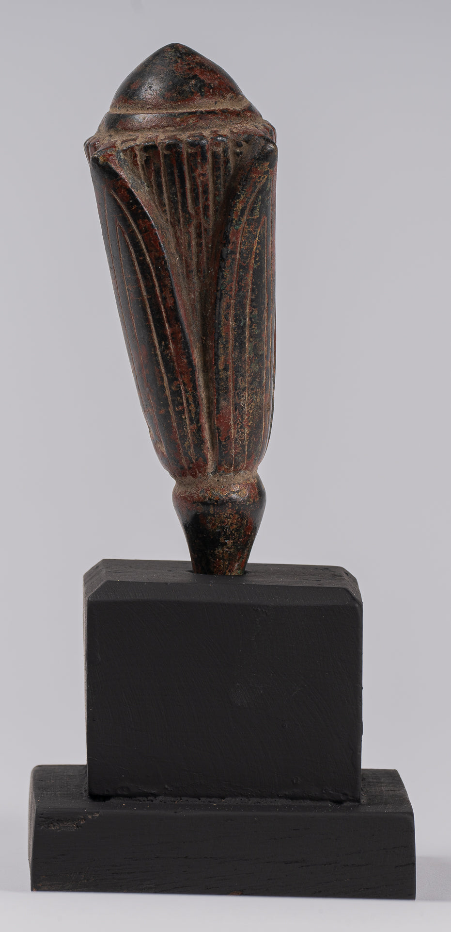 Mounted Antique Khmer Style Bronze Lotus Bud - 22cm/9"