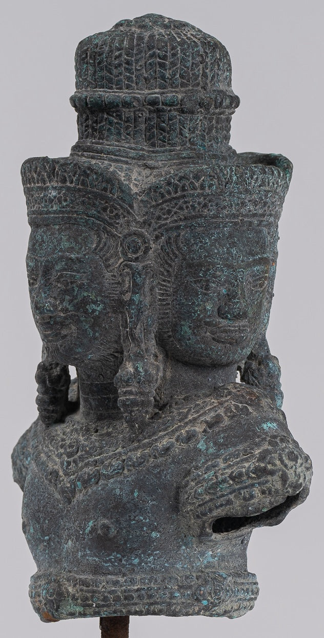Brahma Statue - Antique Khmer Style Mounted Bronze Brahma Torso - Hindu God Creation - 26cm/10"