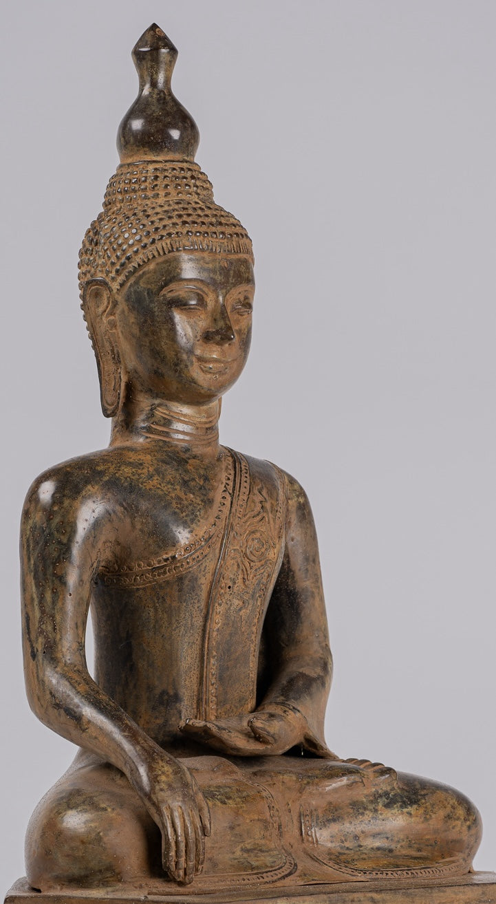 Buddha Statue - Antique Indonesian Style Seated Bronze Javanese Enlightenment Buddha - 52cm/21"