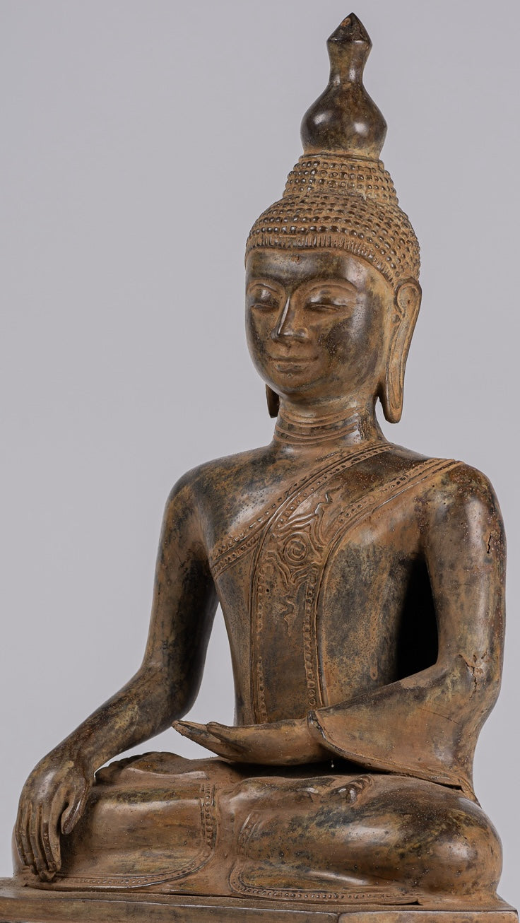 Buddha Statue - Antique Indonesian Style Seated Bronze Javanese Enlightenment Buddha - 52cm/21"
