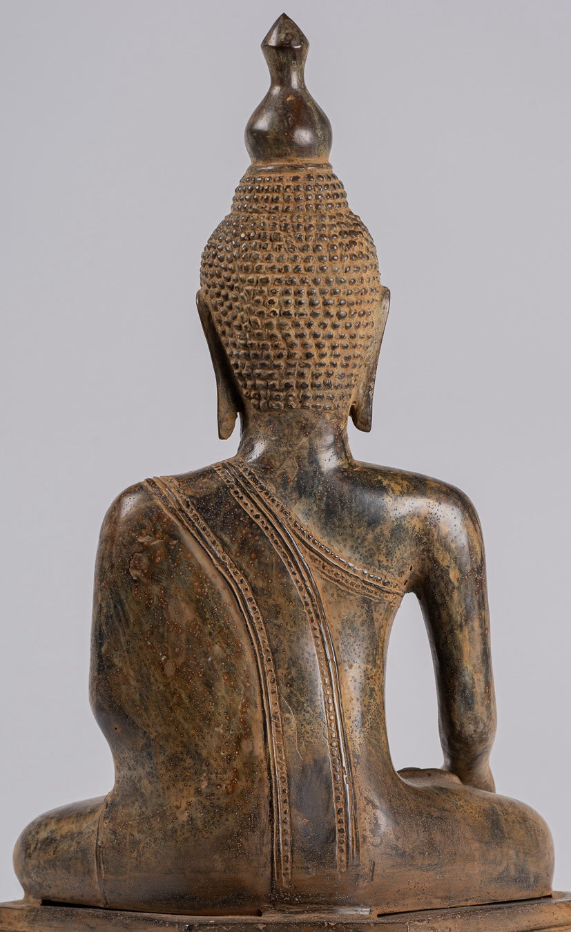 Buddha Statue - Antique Indonesian Style Seated Bronze Javanese Enlightenment Buddha - 52cm/21"