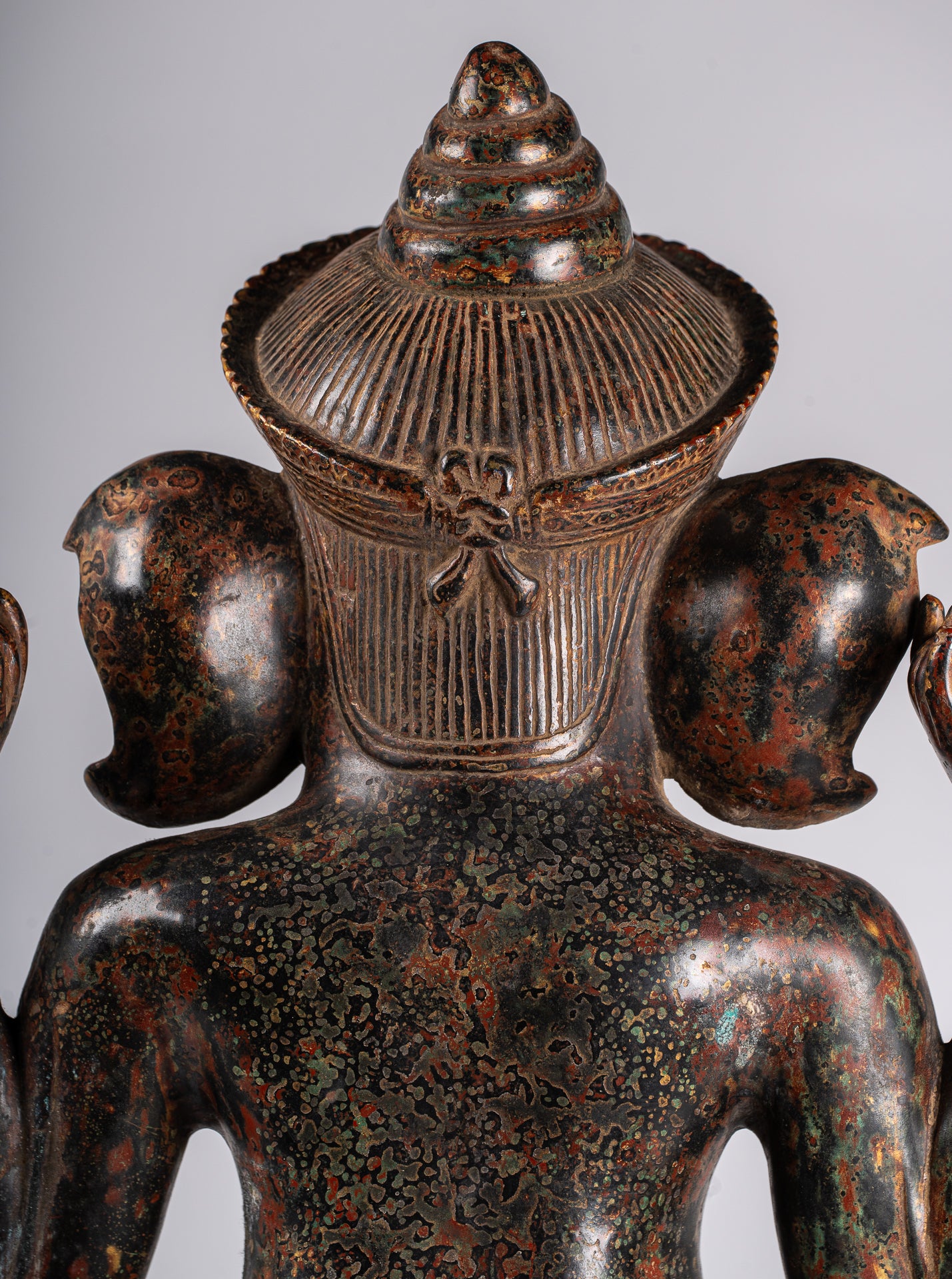 Ganesha Statue - Antique Khmer Style Mounted Standing Bronze Angkor Wat Ganesha Statue - 87cm/35"