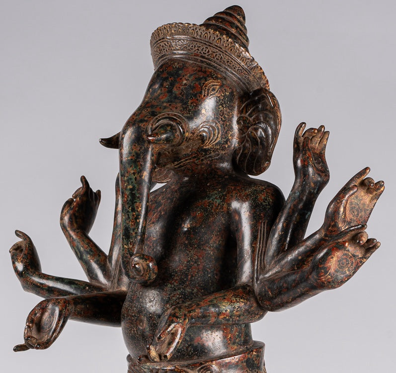 Ganesha Statue - Antique Khmer Style Mounted Standing Bronze Angkor Wat Ganesha Statue - 87cm/35"