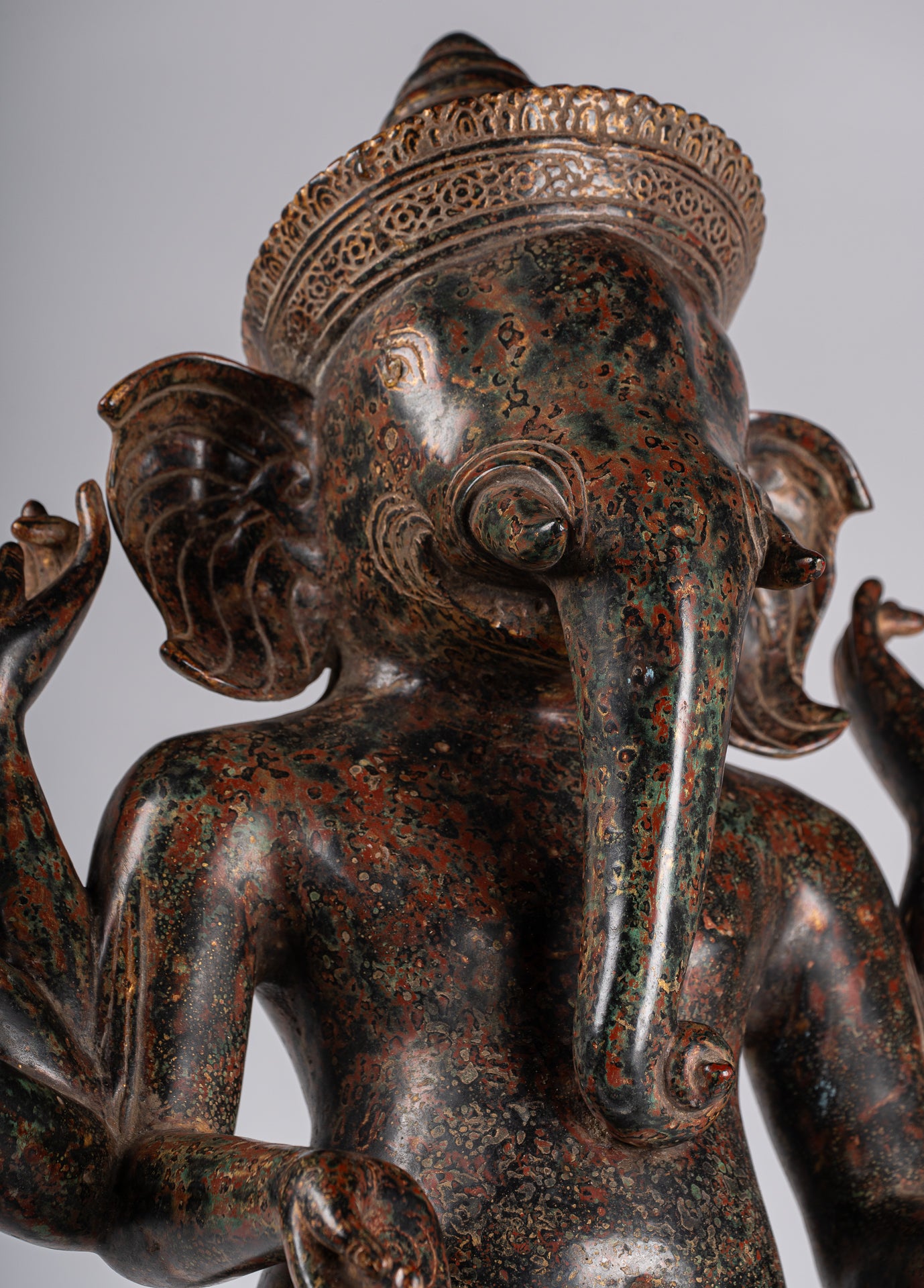 Ganesha Statue - Antique Khmer Style Mounted Standing Bronze Angkor Wat Ganesha Statue - 87cm/35"