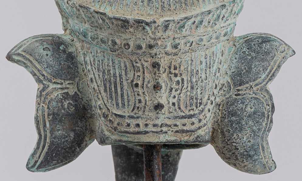 Elephant - Antique Khmer Style Mounted Bronze Bayon Style Elephant Statue - 25cm/10" Tall