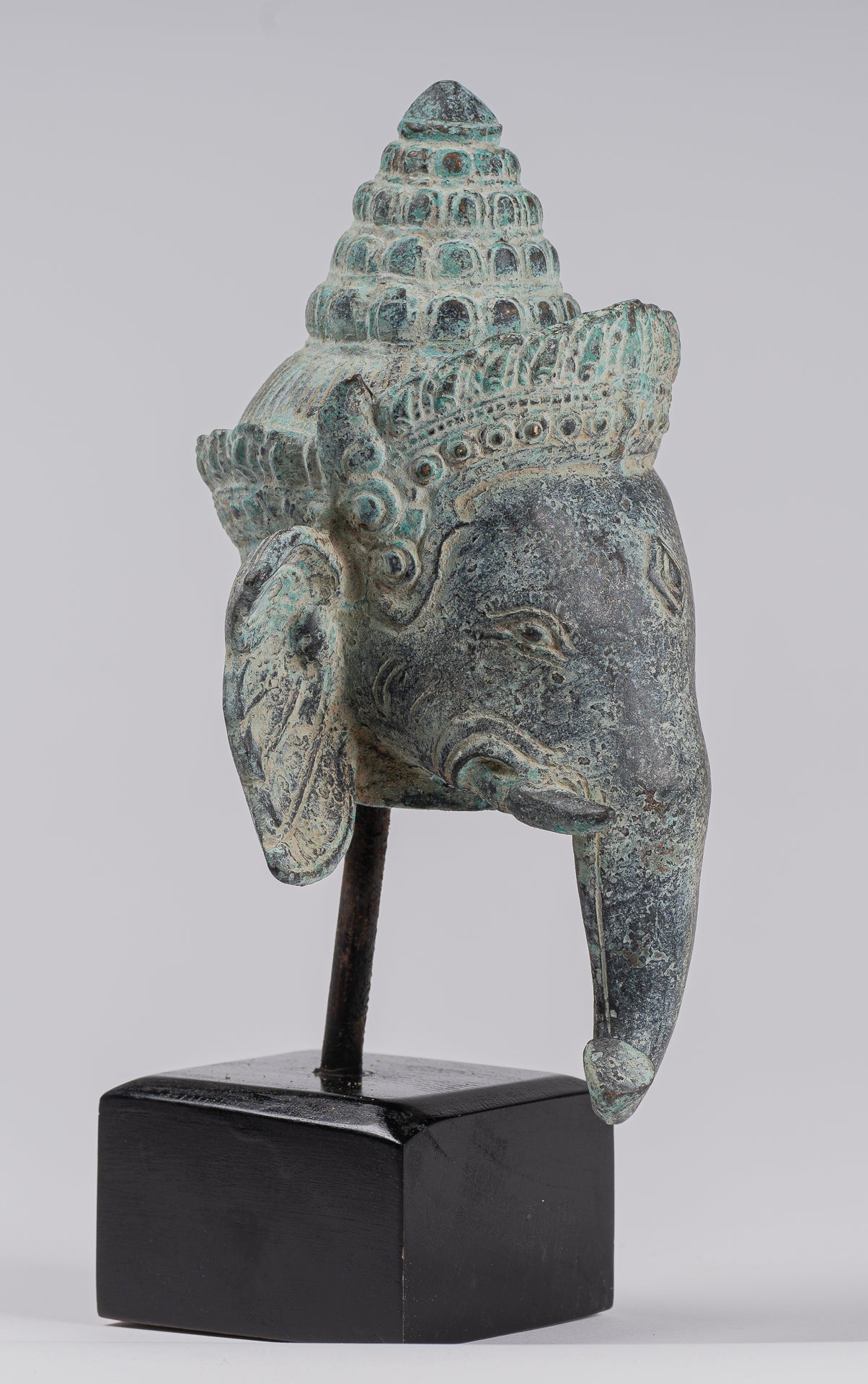 Elephant - Antique Khmer Style Mounted Bronze Bayon Style Elephant Statue - 25cm/10" Tall