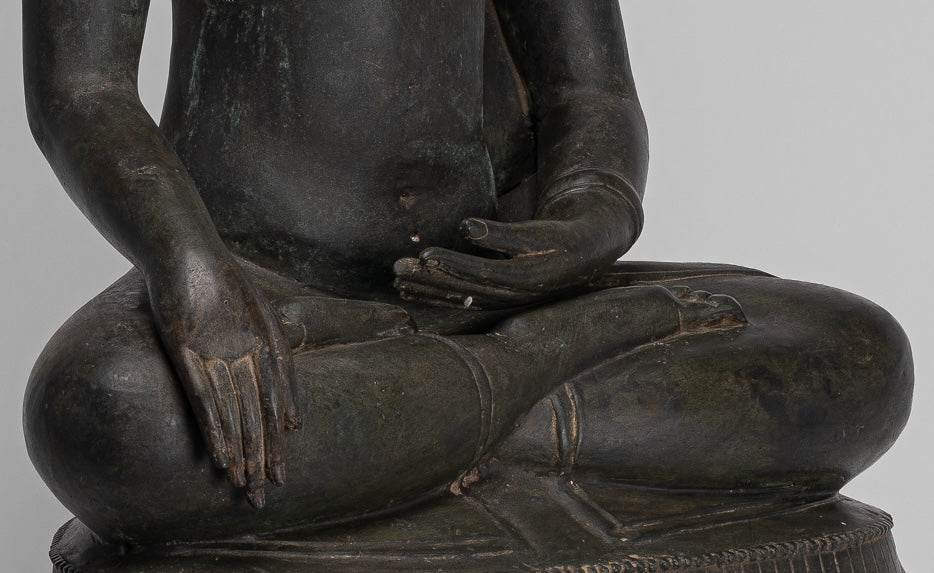 Large Buddha Statue - Antique Thai Style Bronze Chiang Saen Enlightenment Buddha Statue - 80cm/32"