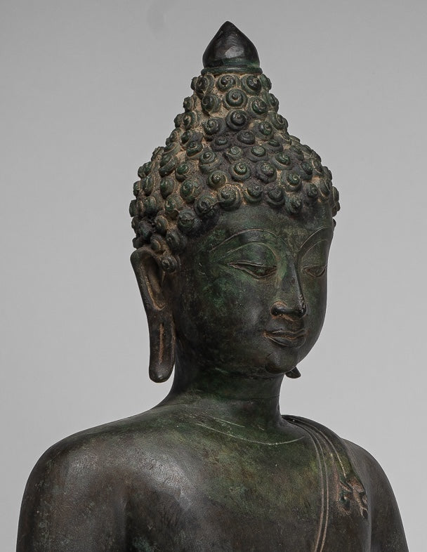 Large Buddha Statue - Antique Thai Style Bronze Chiang Saen Enlightenment Buddha Statue - 80cm/32"