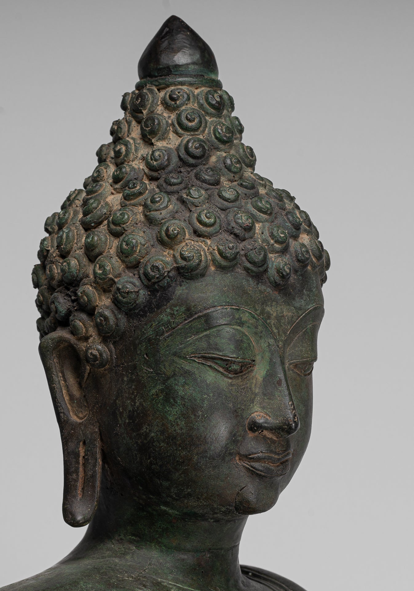 Large Buddha Statue - Antique Thai Style Bronze Chiang Saen Enlightenment Buddha Statue - 80cm/32"