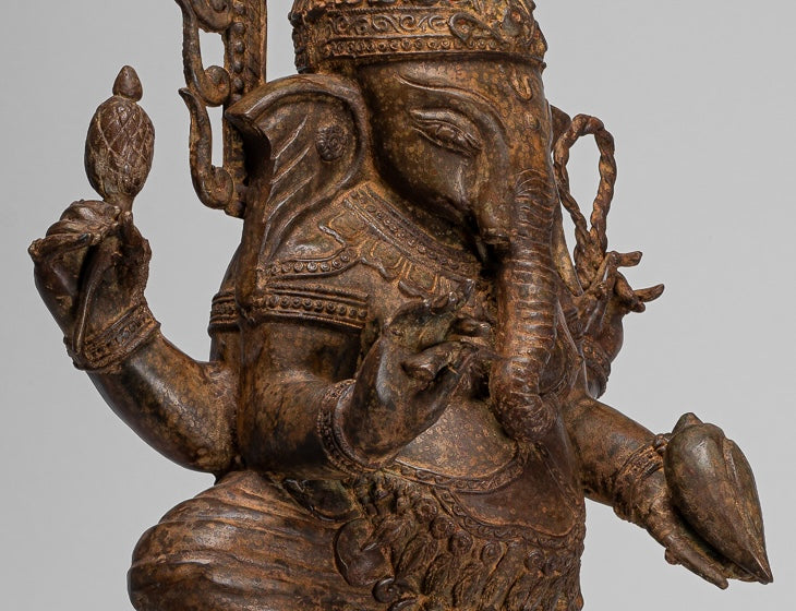 Große Ganesha-Statue – Tanzende Ganesh-Statue aus Bronze im antiken Thai-Stil – 85 cm.
