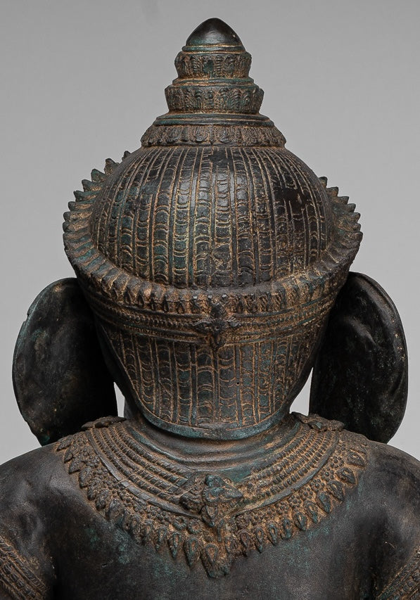 Ganesha Statue - Antique Thai Style Bronze Seated 4-Arm Ganesha Statue - 85cm/34"