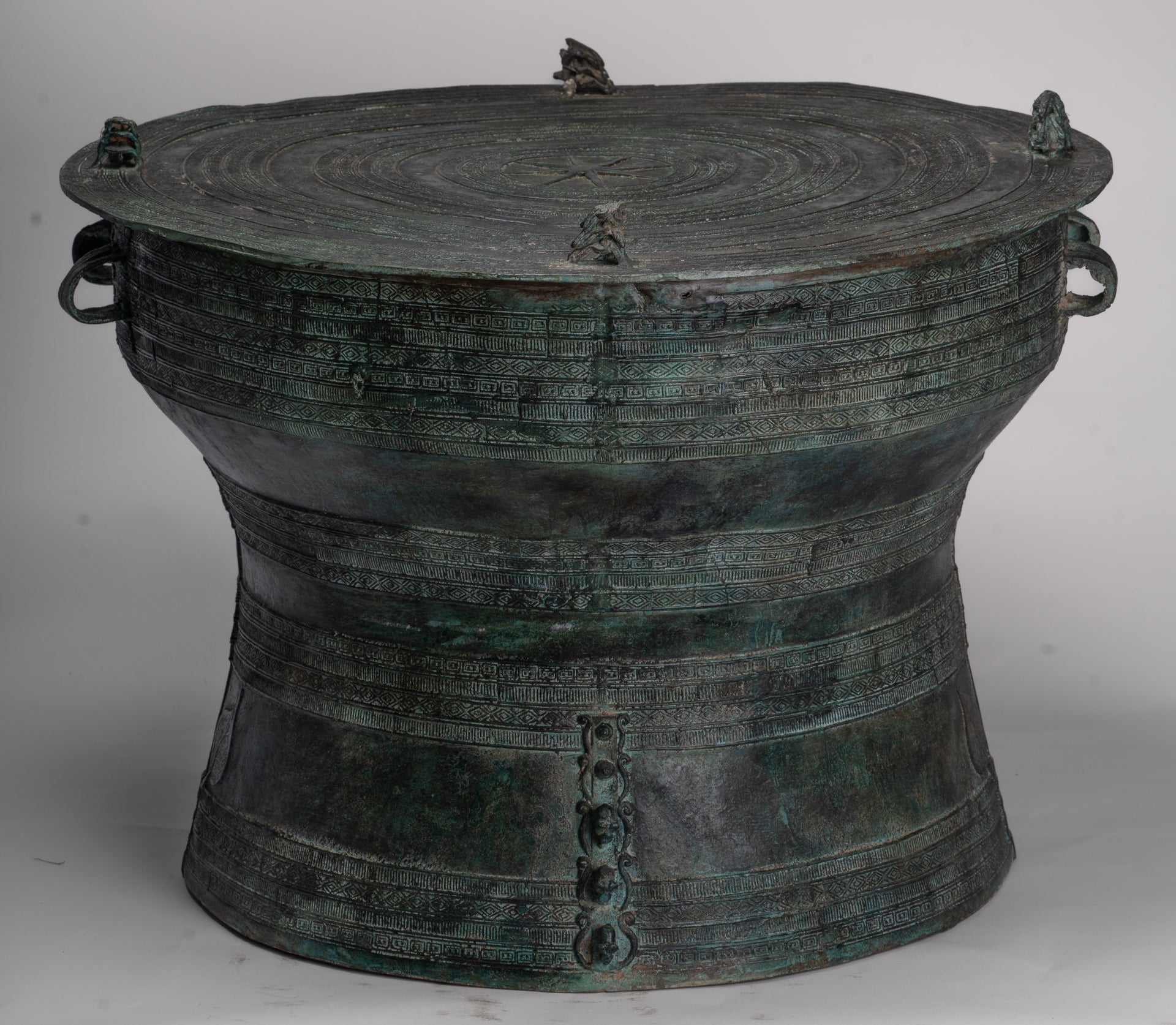 Vietnamese Rain Drum - Antique Vietnamese Style Bronze Free Standing Frog Rain Drum - 43cm/17"