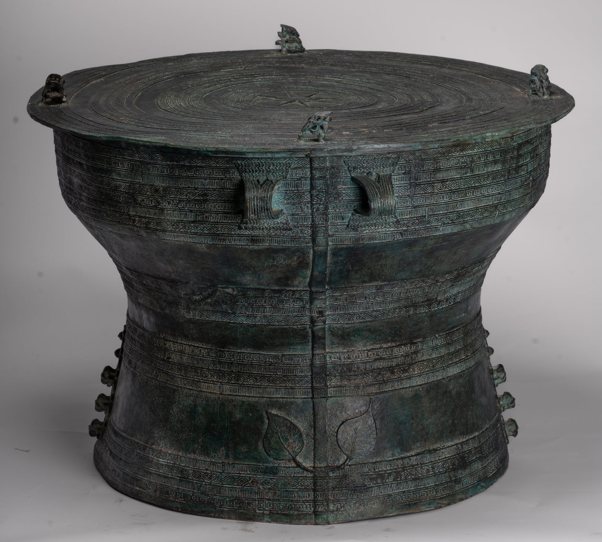 Vietnamese Rain Drum - Antique Vietnamese Style Bronze Free Standing Frog Rain Drum - 43cm/17"