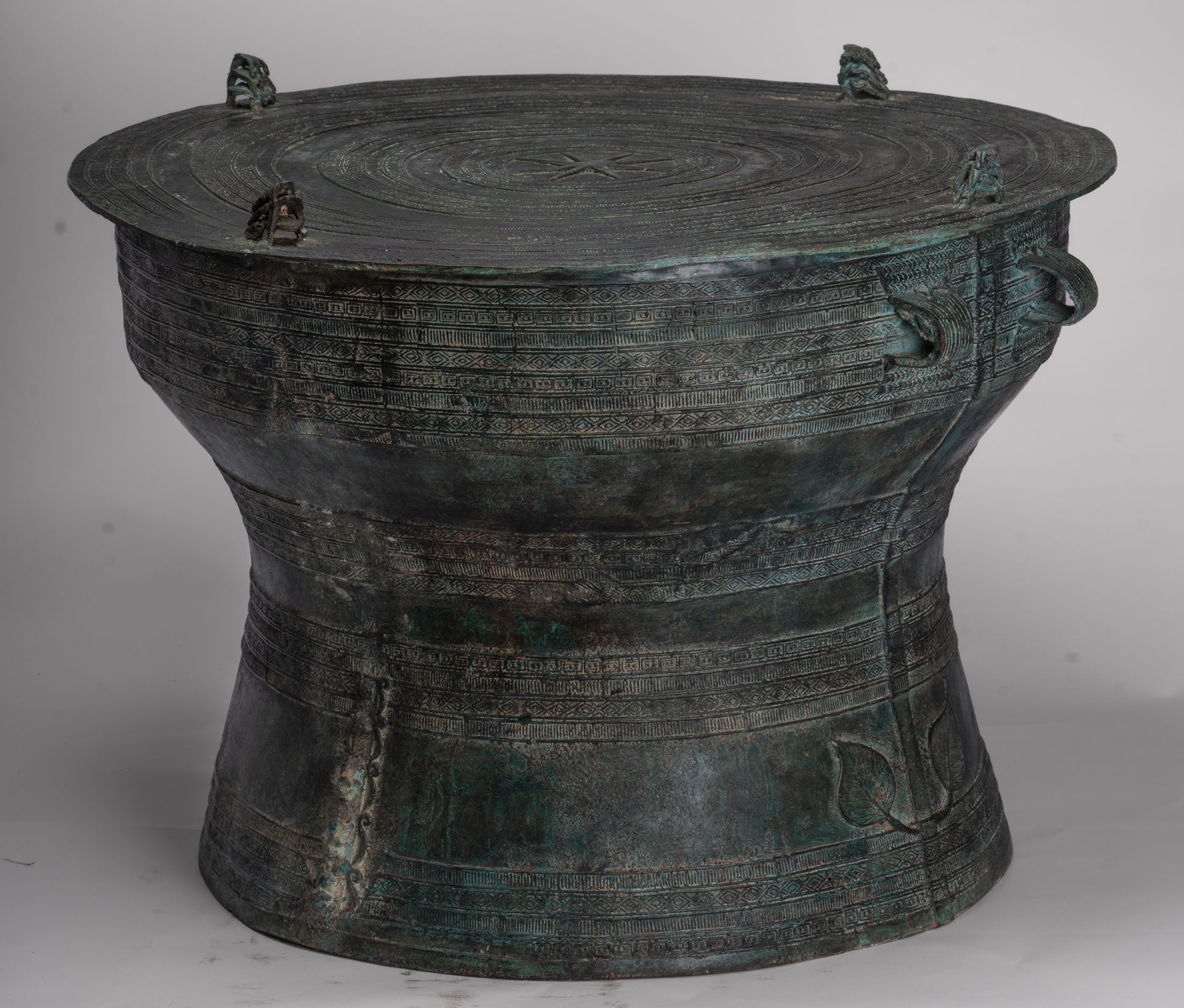 Vietnamese Rain Drum - Antique Vietnamese Style Bronze Free Standing Frog Rain Drum - 43cm/17"